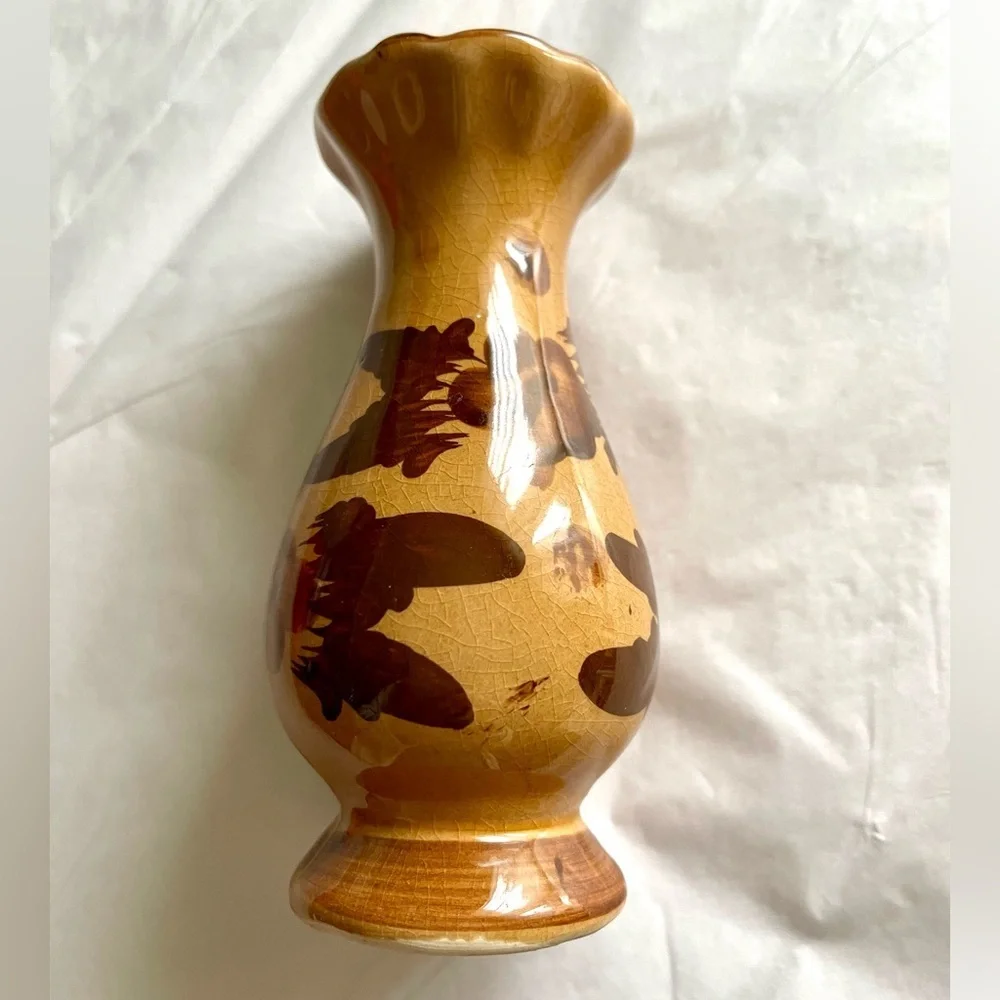 EUC! Vintage 5” Floral Vase Brown Tan